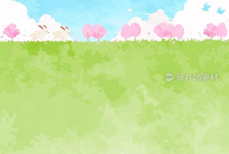 simple　spring　scenery　background　illustration